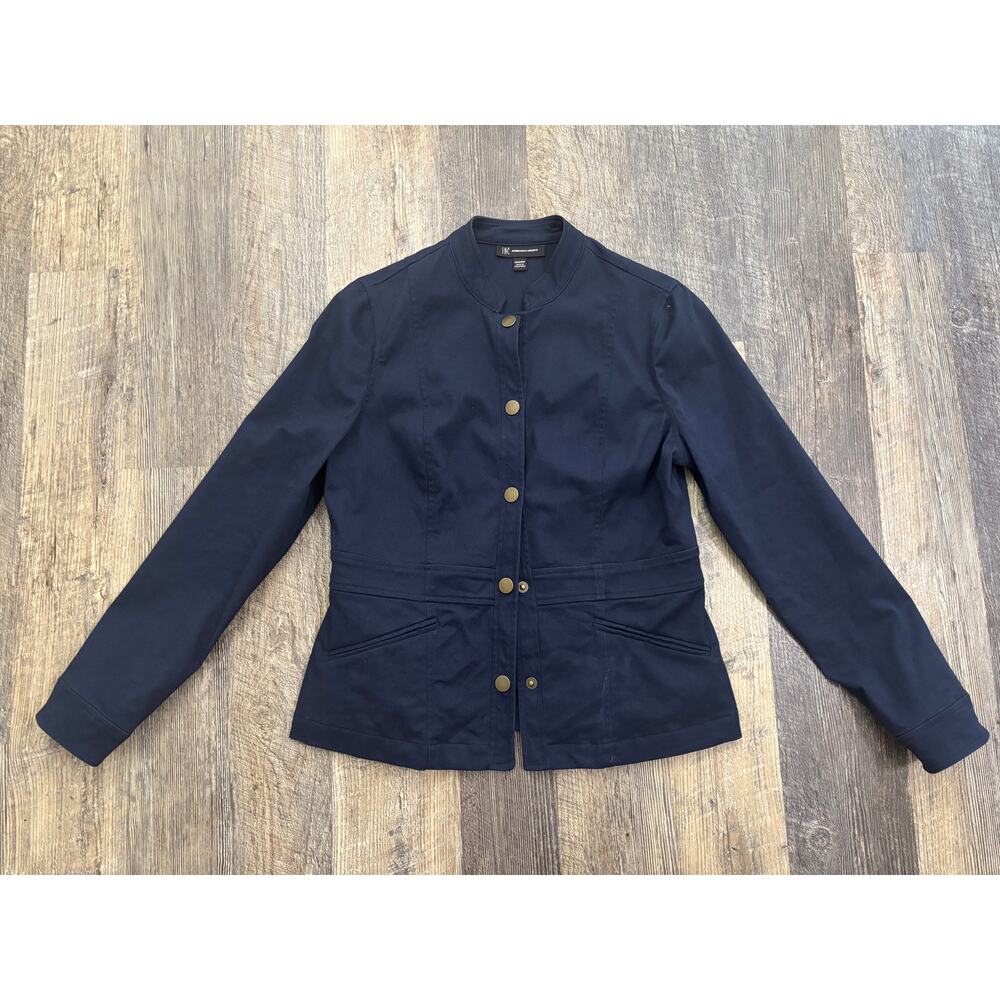 INC International Concepts Navy Blue Military Utility Jacket Blazer Women Medium - Picture 1 of 6